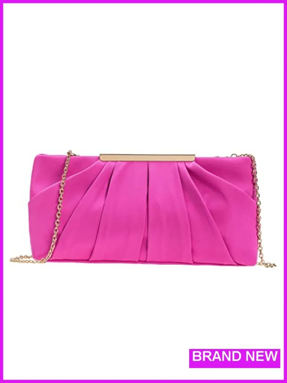 Pleated Satin Evening Clutch Bag Detachable Chain Formal Purse Womens Handbag